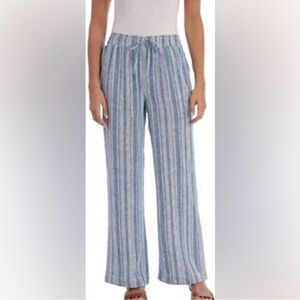 Briggs blue stripe linen blend elastic waist pants size large